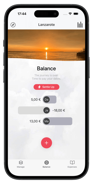 Cashinator app for trip budgeting, creating postcards and sending personal vacation postcards